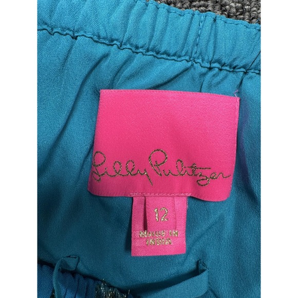 Lilly Pulitzer Dress Womens 12 Blue Metallic Zelalynn One Shoulder Maxi - Picture 3 of 7